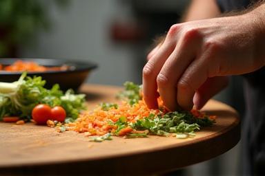 Chef carefully preparing soup in the Sup Bonda Delights kitchen